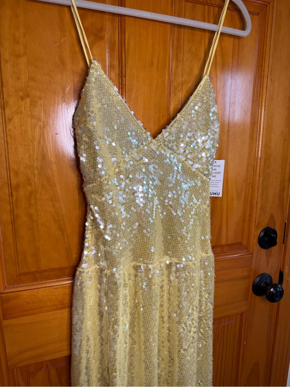 Show Me Your MuMu Gwen Maxi Dress Yellow Shimmery Sequins Mermaid NEW - Picture 6 of 11